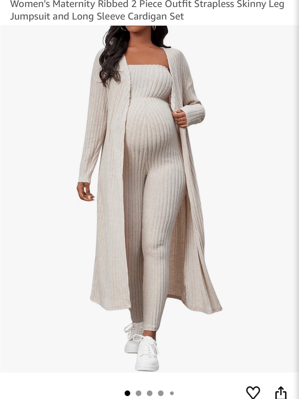 Maternity Ribbed Strapless Skinny Leg Jumpsuit with Long Cardigan - Cream
